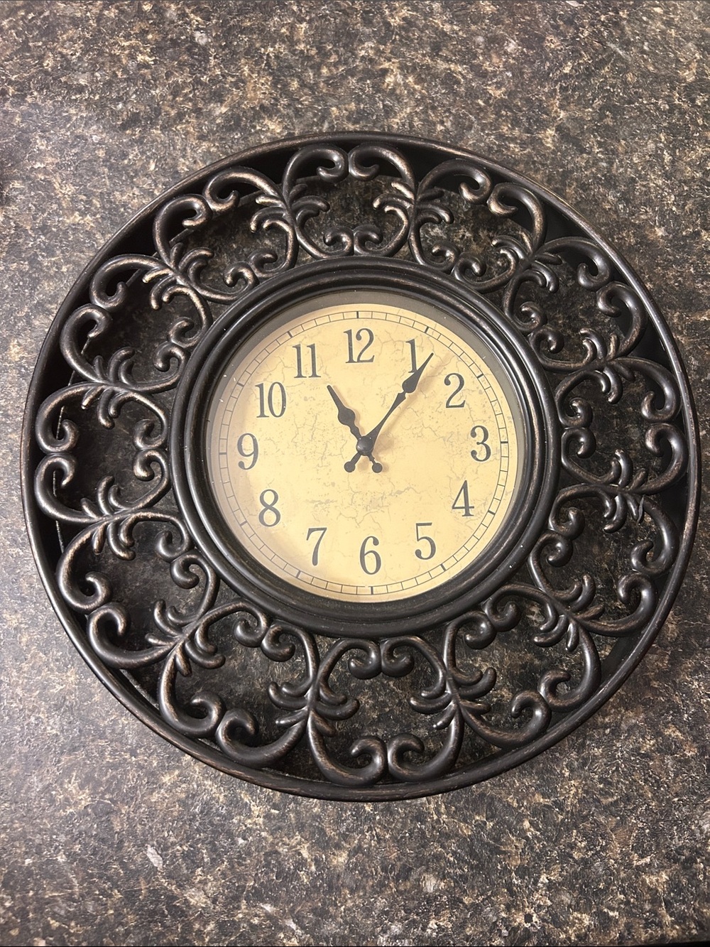 Vintage Black Scroll Wall Clock Farmhouse French Country Decor 10.75 Inch
